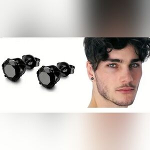 Durable 6mm black 304 stainless steel stud earrings, NWT